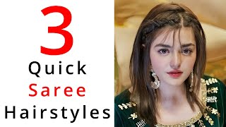 3 Quick amp Easy Saree Hairstyles For Open Hair  New Hairstyle [upl. by Laeynad]