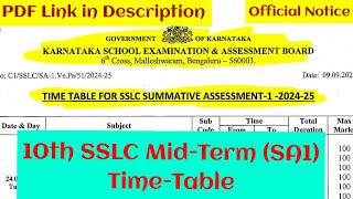 10th SSLC Mid Term SA1 2024 TimeTable Official Notice September Exam Dates amp Details [upl. by Kariotta]