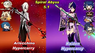 51 C0 Arlecchino Hypercarry amp C0 Raiden Hypercarry Spiral Abyss Floor 12 Full Star [upl. by Orlov994]