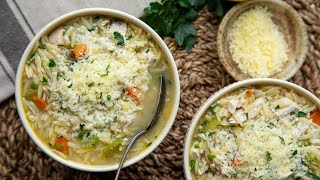 Lemon Chicken Orzo Soup Recipe [upl. by Adlecirg]