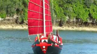 Bunji Yacht wooden sailboat makes a debut in Okinawa 復元琉球やんばる船沖縄デビュー [upl. by Guglielma538]