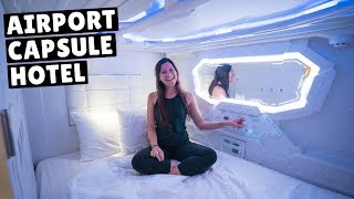 THAILAND CAPSULE HOTEL sleeping in the Bangkok airport [upl. by Ecallaw]