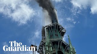 Rouen’s cathedral spire on fire during renovation work [upl. by Dewhurst]