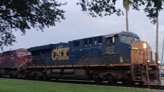 CSXT 832 leading CP 8635 trailing westbound loaded grain train DPU KCS 4189 horn salute in Alice TX [upl. by Boycie]