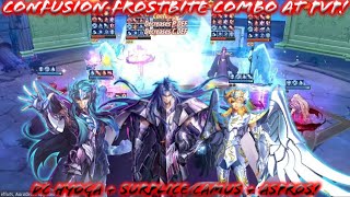 Saint Seiya Awakening KOTZ  Frostbite Confusion Damage Combo Aspros  DC Hyoga  Camus at PvP [upl. by Harraf673]