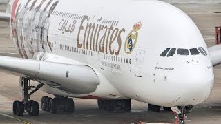 Real Madrid Livery Emirates A380 Takeoff at Düsseldorf Airport [upl. by Farra]