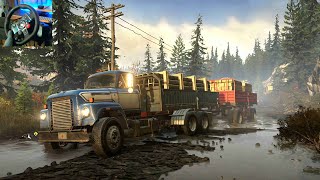 SnowRunner  Double Trailers Truck Conquering Rivers and Forests  Logitech G29 Steering Gameplay [upl. by Hibben]