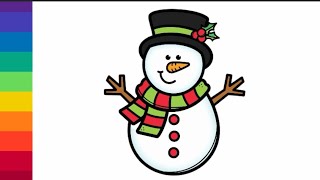 How to Draw a Snowman ⛄ Cute Snowman ☃️ Drawing Painting and Coloring for Kids and Toddlers 🌲 [upl. by Cerellia]