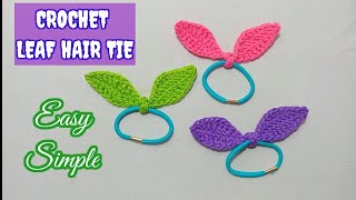 EASY SIMPLECROHET LEAF HAIR TIE IKAT RAMBUT RAJUT MOTIF DAUNDIY TUTORIAL [upl. by Ponce]