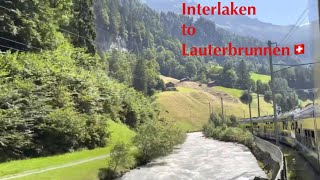 Interlaken ost to Lauterbrunnen Swiss valley by train in summer🇨🇭Switzerland [upl. by Idnod792]