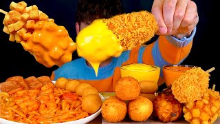 ASMR 바사삭 명랑핫도그 감자 라면땅 고구마토핑 핫도그 매운볶음우동면 먹방 Cheesy Corn Dog With Spicy Noodles Mini Corn Dog MukBang [upl. by Remmus482]