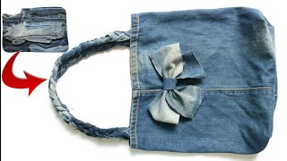 A bag of old jeans with your own hands How to sew a bag Best out of waste old jeans Reuse jeans [upl. by Paloma]