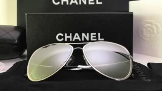 Unboxing Chanel Aviator Sunglasses in metal grey 2017 [upl. by Sabine801]