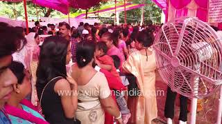 Navratri Bhandara distribution during Durga Puja at Kali Mandir Chittaranjan Park New Delhi [upl. by Immat62]