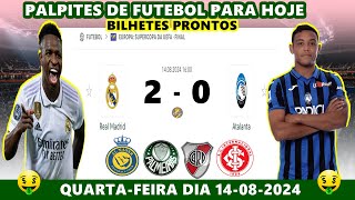 PALPITES DE FUTEBOL PARA HOJE QUARTA FEIRA DIA 14 08 2024 COM BILHETES PRONTOS [upl. by Reppart]