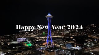 Seattle 2024 Space needle Full Live Fireworks  Drone show  new years Light foggy💨 [upl. by Rotman512]