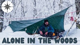 Solo Winter Camping Under a Tarp in a Snowstorm  Algonquin Park [upl. by Dorita]