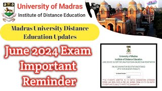 June 2024 Exam Important Reminder  Madras University IDE Exam Updates [upl. by Ellenod]