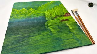 Green Forest and the Lake  Acrylic Painting  Step by step [upl. by Dusty]