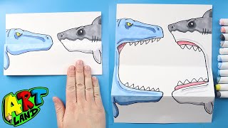 How to Draw a Mosasaurus vs Megalodon Surprise Fold [upl. by Chaves]