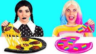 Come Fare un Arcobaleno Gigante e Pizza Nero Sfida con Wednesday Addams  Sfida Folle FUN FOOD [upl. by Sidonius254]