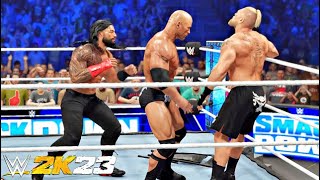 WWE 2k23 Roman Reigns vs Brock Lesnar vs The Rock Match on Smackdown Live at WWE 2K23 [upl. by Annaigroeg]