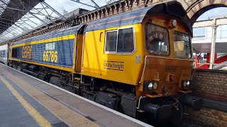 4M61 GBRF class 66 786 departing Crewe platform 11 with containers to DItton OConnor GBRF [upl. by Clarance]