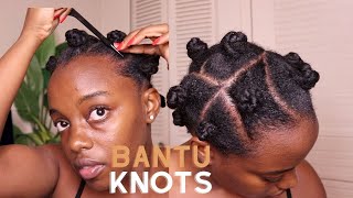 How I Do Bantu Knots On My 4C Natural Hair  No Rubberbands Or Added Hair [upl. by Kalindi]