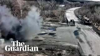 Ukrainian military release footage showing crossing point being shelled [upl. by Tenahs]