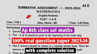 Ap 8th class sa1 maths question paper 2023248th class maths sa1 question paper 202324 with answer [upl. by Aivart319]