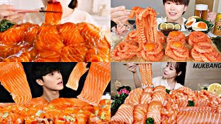 ASMR SALMON MUKBANG  Sashimi Sushi Noodles Salmon  Mukbang ASMR Compilation [upl. by Latimore]