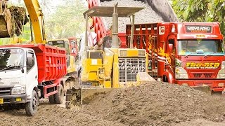 Excavator Dump Truck and Bulldozer Spreading CTB Aggregate [upl. by Aran]