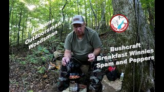 Alabama Bush crafting Outdoorsman Woodsman Cooking Winnies Spam Peppers and Coffee on the Mountain [upl. by Jolie]