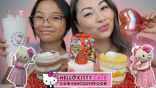 HELLO KITTY CAFE Vancouver Mini Cakes Taste Test  SissiampEmma [upl. by Codee299]