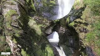 Pistyll Rhaeadr waterfall with drone  LlanrhaeadrymMochnant The highest waterfall in Wales [upl. by Zilef]