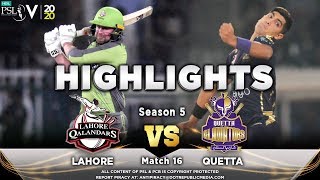 Lahore Qalandars vs Quetta Gladiators  Full Match Highlights  Match 16  3rd March  HBL PSL 2020 [upl. by Ollopa]