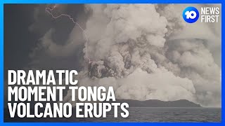 Tonga Volcano Eruption Caught On Film  10 News First [upl. by Alliuqat91]