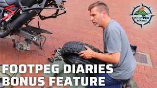 Footpeg Diaries  How to fix a flat bike tyre [upl. by Ynafets59]