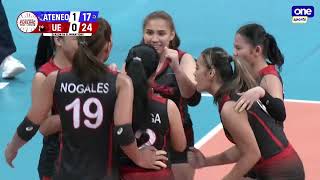 UE Lady Warriors drop bombs to take Set 2 vs Ateneo Blue Eagles  UAAP Season 86 Womens Volleyball [upl. by Aivatnuhs]