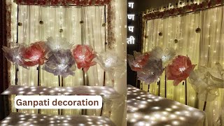 Ganpati decoration 2024  Organza Giant flowers decoration ideas for home Simple amp easy  गणपती 2024 [upl. by Favin578]