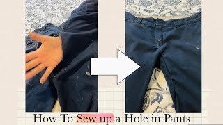 How To Sew a Hole In Pants Tutorial [upl. by Nivat]