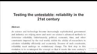 Testing the untestable reliability in the 21st century [upl. by Supmart]