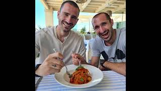 Bonucci and Chiellini eat some pasta in honor of English fans [upl. by Aizahs]