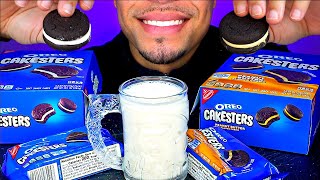 ASMR OREO CAKESTERS ORIGINAL AND PEANUT BUTTER FLAVORS WITH MILK MUKBAN EATING CANDY SOUNDS [upl. by Orenid]