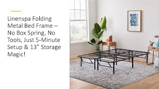 Linenspa Folding Metal Bed Frame – No Box Spring No Tools Just 5Minute Setup amp 13” Storage Magic [upl. by Vitus442]