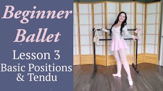 Beginner Ballet Class Lesson 3 Ballet Positions amp Tendu  How to Dance Ballet  Free Ballet Classes [upl. by Eibba]