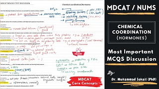 MDCAT  Most Important MCQS Discussion on Hormones  Chemical Coordination [upl. by Kaasi]