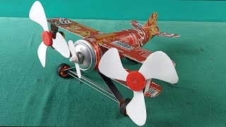 Make a beautiful mini airplane fan using cocacola cans  Antique airplane model [upl. by Sivra]