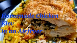 Homemade Chicken Kiev cooked in an airfryer chickenKiev airfried bonusgarlicbread [upl. by Leeda]