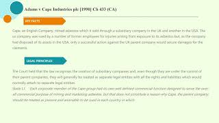 Case Law Company single economic entity Adams v Cape Industries plc 1990 Ch 433 CA [upl. by December]